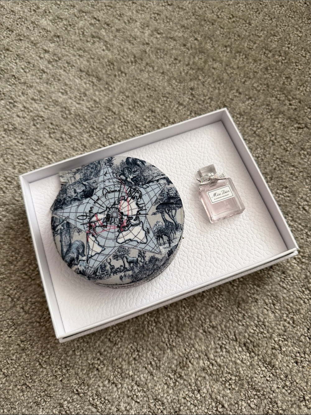 Dior Round Illustrated Jewelry Case in Blue, White and Pink